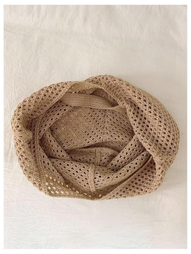 OYOANGLE Women's Floral Applique Crochet Beach Tote Bag Summer Boho Mesh Woven Tote Bag - color: Khaki