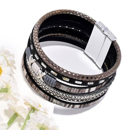 VIBILIA Boho Leather Wrap Bracelets for Women Multi-Layer Bracelets with Strong Clasp Jewelry for Women