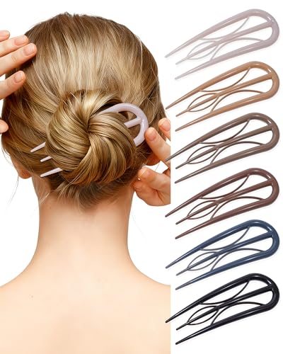 French Hair Pin for Women - U-Shaped Hair Fork for Updos, Chignons & French Twists, Durable Acrylic, Secure & Elegant Styling for All Hair Types (Neutral Colors) - color: Neutral Colors
