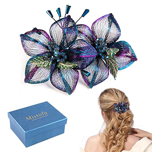 Mistofu 3.93Inch DIY Copper Wire Metal Hand-woven High-level design Barrettes Elegant Hair Accessories, Gifts for Women Girls (Gradient double flower) - color: Gradient double flower