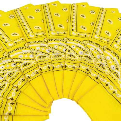 Vamqor 100% Cotton 10 Pack Fine Bandanas - color: Yellow