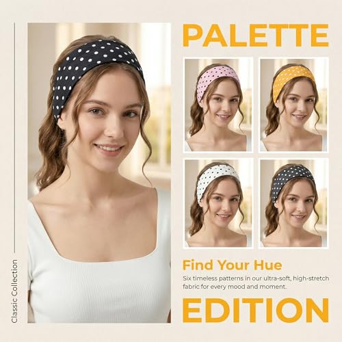 Waliah 6 Pcs Polka Dot Headband Cute Headbands for Women Soft Head Bands for Women's Hair Non Slip Headbands - color: Polka Dot