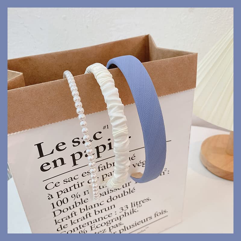 Ooosonlu Fashion Headbands Pearl Hairband Non-slip Bands Hair Accessories for Women Girls, Different Pattern - color: Blue