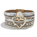 Long tiantian Leather Bracelets for Women Warp Bracelet Stackable Boho Layered Bracelet Chunky Heart Trendy Birthday Gifts for Her - color: A1:Womens Bracelet(Silver)