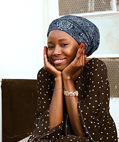 Adjustable Satin Lined Sleep Cap for Dreadlocks Curly Hair Large Head-Stay On Overnight - color: Blue Green