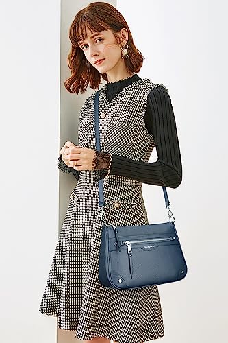 Over Earth Soft Genuine Leather Crossbody Bags for Women Medium Shoulder Purses Hobo Handbags with Multi Pockets - color: 03-indigo Blue