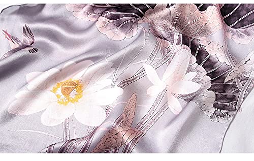 ANDANTINO 100% Silk Long Scarf-Women Large Oblong Shawls with Gift Packed - color: Lotus Pond-light Grey