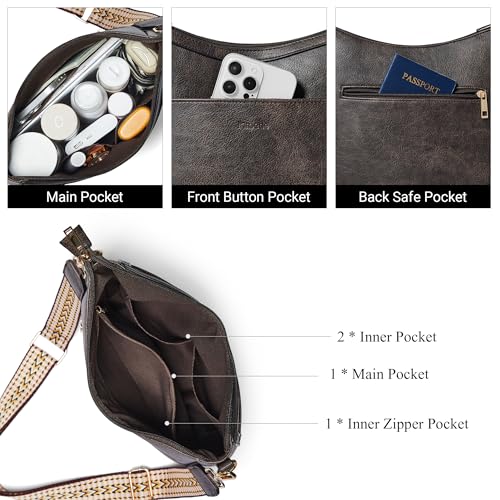 Crossbody Bags for Women Crossbody Purse for Women Vegan Leather Hobo Purses Shoulder Handbags for Daily Travel Work - color: Coffee