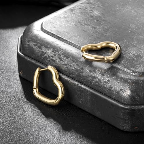 Stainless Steel Hoop Earrings for Women Gold Tone Geometric, Huggie Heart Twisted Minimalist Engraved Designs for Daily Wear - color: Gold+ Heart02
