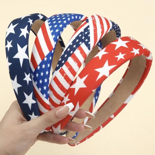 Huachi 4th of July Headbands for Women Non Slip, American Flag Headbands for Women’s Hair 1 inch Wide, Red White and Blue Hair Accessories, Patriotic Head Bands Cute USA Headband for Girls 4PCS - color: Red White and Blue Headbands Set