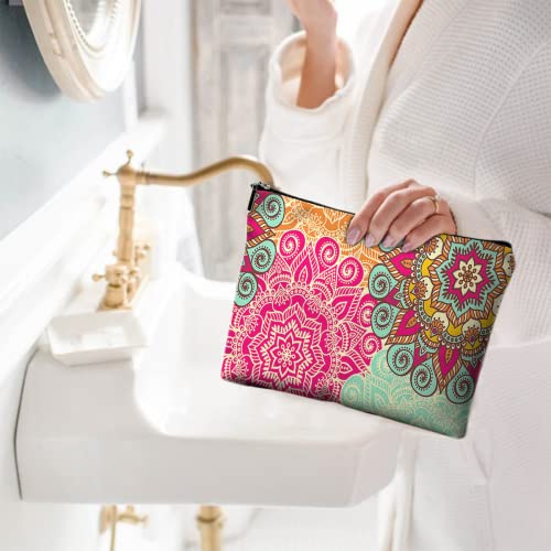 Cute Makeup Bag for Purse Canvas Waterproof Funny Cosmetic Bags for Women Zipper Travel Toiletry Pouch-Boho Flower Makeup Bags - color: Mandala Flower Makeup Bags