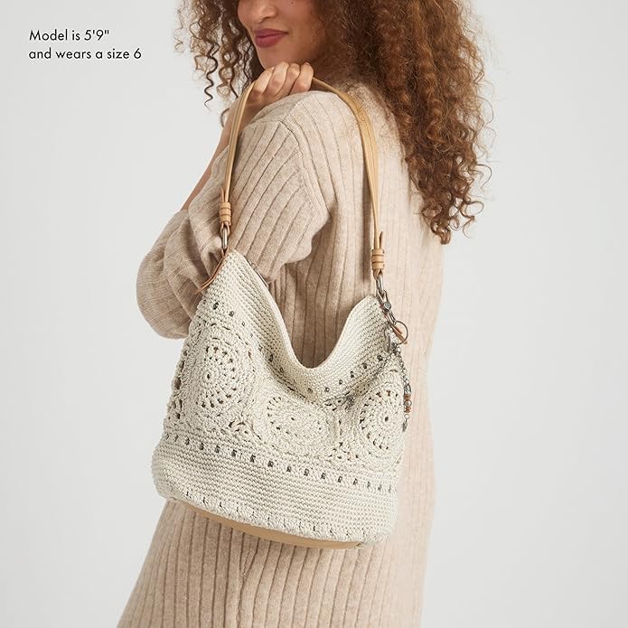 The Sak Sequoia Hobo Bag - Hand Crochet Large Women's Purse for Everyday & Travel - Durable Handbag & Tote With Zipper Pocket - color: Natural Medallion