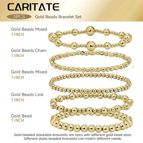 Gold Beaded Bracelets for Women: 14K Gold Bracelets for Women Trendy Dainty Gold Ball Bracelet Stack for Womens - Boho Stretch Bracelets Jewelry Sets with Cross Fashion Accessories Gifts for Women - style: Gold Bead