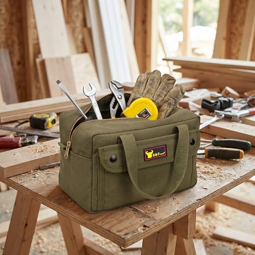 Waxed Canvas All Purpose Military Style Duffle Bag, Water-Resistant, Adjustable Strap, Fully Lined, Double Zipper Closure, heavy Duty, Olive Green - color: Olive Green 11"x7"x6"