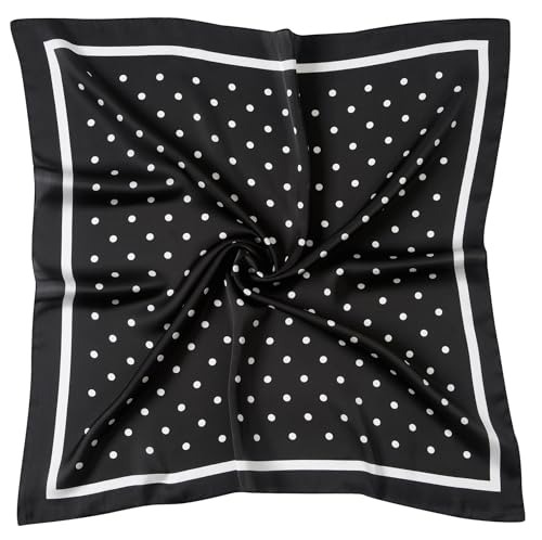 CHUNG Women's Scarf Hair Bandanas Square 27.5" Satin Wrap Fashion Pattern Scarves Emulation Silk Handbag Ribbons Necktie - color: Black Dot