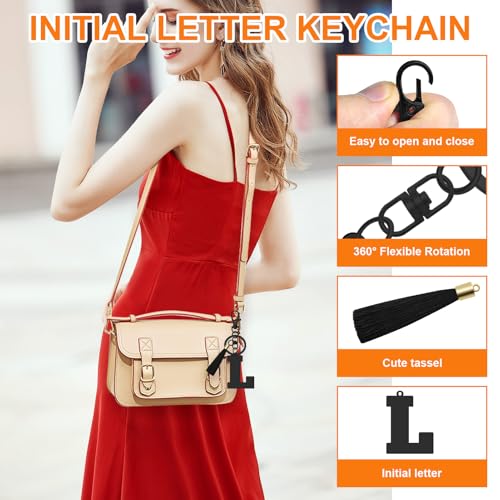 Oubaka Initial Monogram A-Z Keychain for Women, Cute Initial Letter Keychain with Tassel for Handbag Car Key Bag Keyring - color: Black-l