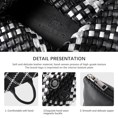 Woven Tote Bag Womens Purse Vegan Leather Shoulder Handbags Fashion Summer Beach Tote Bags Large Travel Totes - color: Black-s