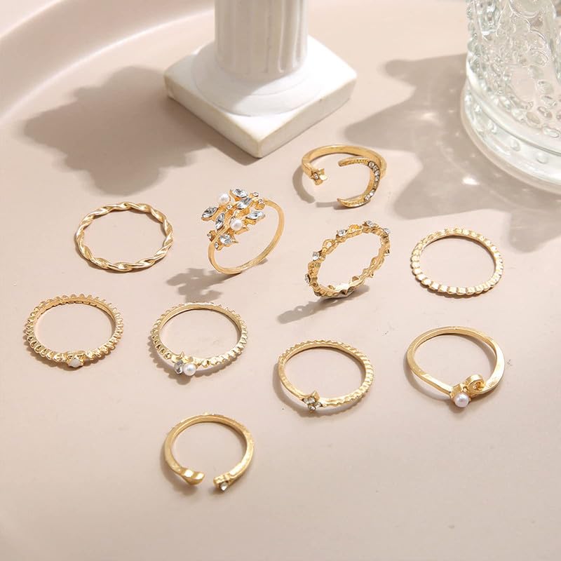 Gold Stackable Rings Set Moon Star Design Adjustable Rings for Everyday Wear Mid FingerPinky Ring Trendy Jewelry Gifts - color: A2