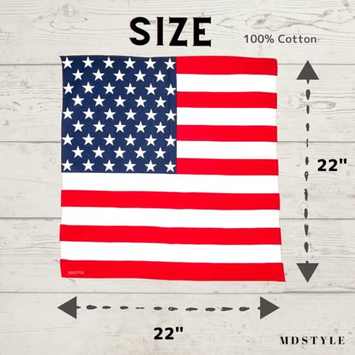 MDSTYLE 100% Cotton Bandana for Men & Women 22" x 22" Paisley Pattern Handkerchief Headband Scarf - color: American Flag