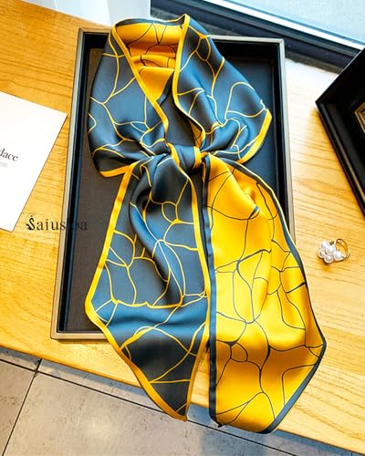 Purse Scarf For Handbags Head Scarves For Women's Hair Bags Scarfs Long Skinny Scarves Fashion Silky - color: A27-gold Ash Crack