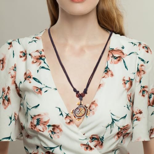 ANATTASOUL Yin Yang Turtle Necklace 15 Pcs Adjustable Sea Turtle Skull Necklace Ocean Resin Antique Jewelry with Evil Eye Pattern for Women Anniversary Party Birthday Gifts Goldenrod