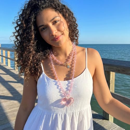 Coiris Chunky Heart Necklace for Women Statement Beaded Pendant Boho Christmas Necklace Gifts for Women - color: Pink, size: Long