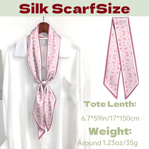 Head Hair Scarf Neck Silk Feeling Scarves Long Thin Satin Fashion Handbag Cute Decoration Women Girls 59 * 6.7'' - color: O-15-pink