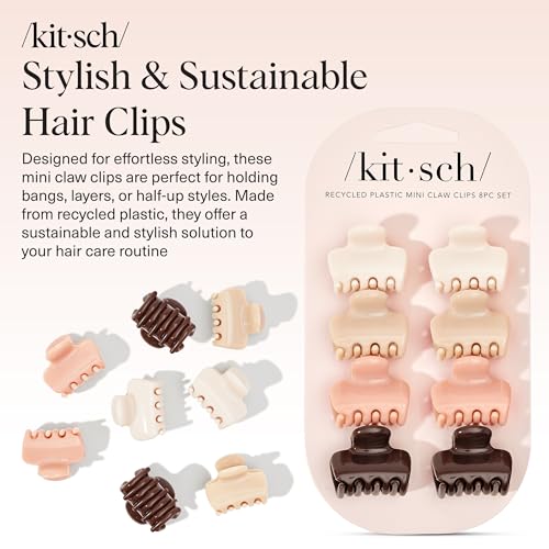 Kitsch Small Hair Clips for Women and Girls – Mini Claw Clips – Hair Accessories – Daily Styling, Recycled | Ideal Gifts for Women, Rosewood – 8pc Set - color: Rosewood