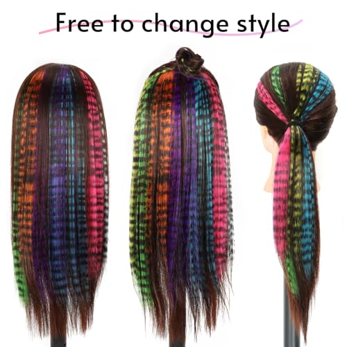 10pcs/pack Scene Hair Extensions Synthetic Clip in Leopard print Hair piece 18inch Long Straight Colorful striped Hairpieces Halloween Party Cosplay Y2K Use for Women - color: Multicolor