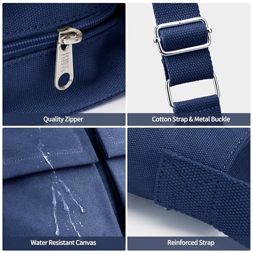 KALIDI Canvas Tote Bag Large Hobo Crossbody Shoulder Handbag Zipper Messenger Bag for Women or Men Casual College Work - color: Upgraded Deep Blue