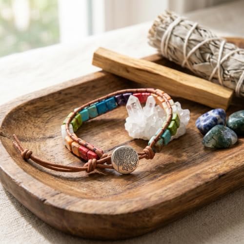 YGLINE Boho Handmade Wrap Leather Tube Crystal Stone Bracelet for Women - color: Chakra Cube 2