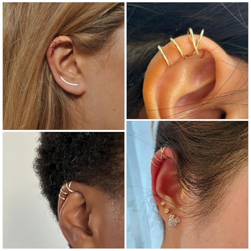 MILACOLATO 4Pcs 925 Sterling Silver Ear Cuffs for Women 14K Gold Plated Adjustable Ear Cuffs Non Piercing Minimalist Ear Cuff Earrings Fake Helix Cartilage Clip on Earrings Hypoallergenic - color: Gold