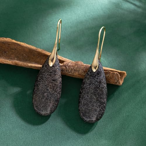 SELOVO Stone Fishhook Dangle Drop Earrings Statement Earrings for Women Stone - color: Black-Gold Color Hook