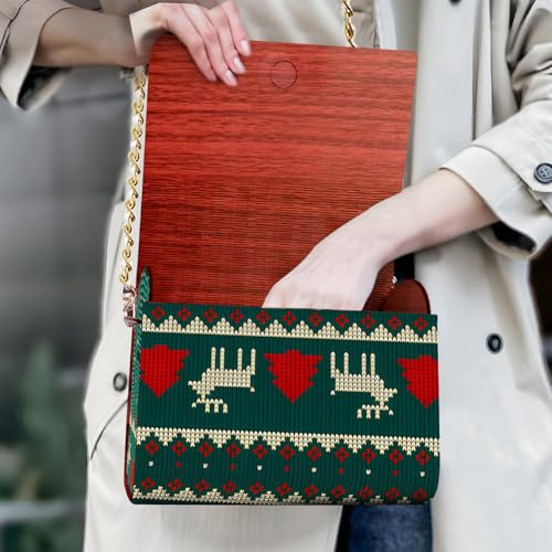 C'eitura Elk Diamond Art Wooden Clutch with Chain, DIY 5D Rhinestone Shoulder Bag, Rustic Nature Theme Purse, Unique Festival Gift - color: Skb215