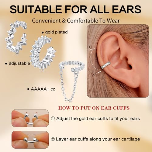 Dochais Ear Cuffs Non-Piercing Earrings for Women Cute Small Clip-On Cartilage Earring 14k Gold Plated Dainty Fake Piercings Earings - style: S2