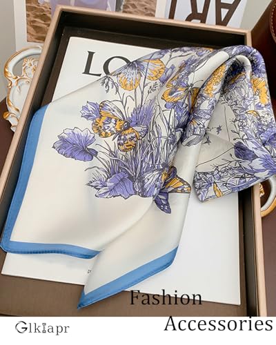 Satin Bandana Headscarf for Women Silky Hair Scarves for Fashion Lightweight - color: 15-blue Flowered Bushes