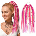 SEIKEA Boho Braided Ponytail Extension on Hair Tie, 16" Full Volume Lightweight Viking Dreadlock Ponytail Braid in Dreadlock Extensions with Beads and Shells, Festival Hair Accessories for Women Girls - color: Neon Pink Festival Blend