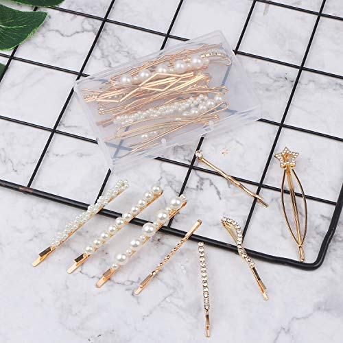 20 Pieces Elegant Hair Barrettes Bridal Golden Metal Hair Clip | Artificial Pearl Hair Pins, Clear Rhinestone Bobby Pin, Weddings Hair Accessories