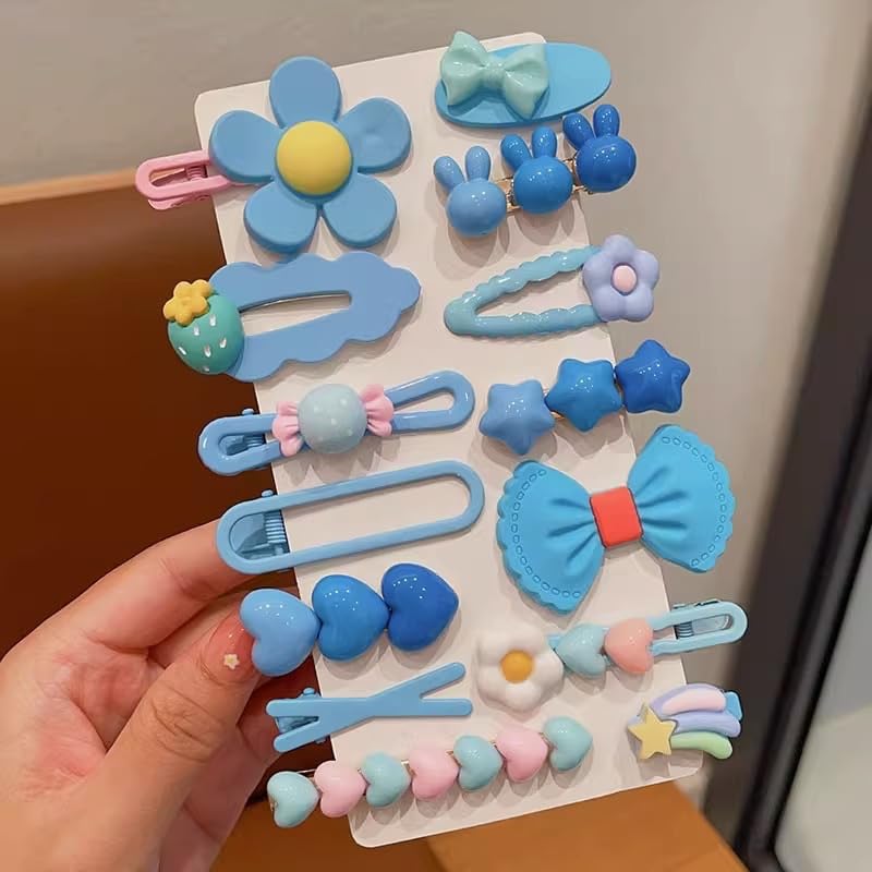 889 pcs Elastic Hair Ties for Girls Hair Accessories Ponytail Holders Colorful Rubber Bands Set with 14 pcs Cute Hair Clip - color: Blue