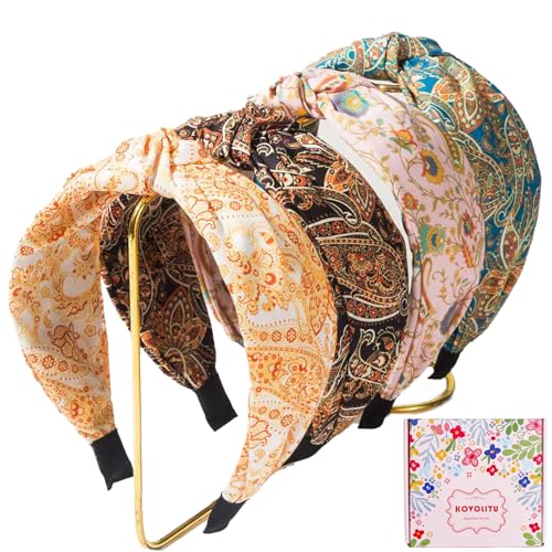 4 Pack Floral Printed Headbands for Women Wide Knotted Headbands Fashion Hair Bands-Bandanna - color: Bandanna