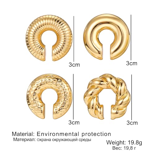 KISS WIFE 4 Pcs Chunky Ear Cuffs Non Piercing for Women, 14K Gold Plated Clip On Cartilage Hoop Earrings Jewelry Gifts - color: Gold