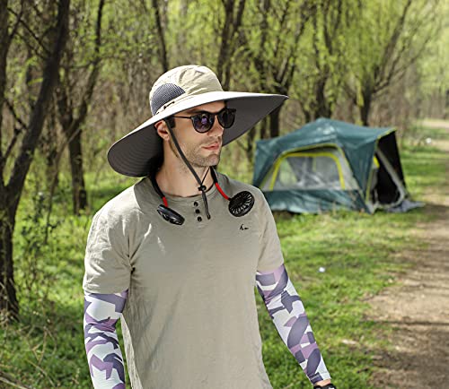 Leotruny Men Wide Brim Sun Hats UPF50+ Waterproof Breathable Bucket Hat for Fishing, Hiking, Camping - color: C01-khaki