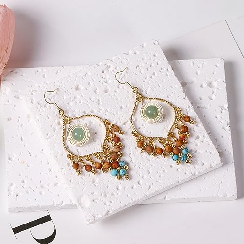 Bohemian Long Tassel Turquoise Beads Water Drop Dangle Earrings For Women Vintage Sbb Copper Coil Necklace Mujer Exaggerated Earring - color: Style 2