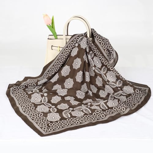 Relang Fashion Silk Satin Head Scarf for Women Hair Bandana Hair Scarf Wrap Neck Scarf for Women 27.5×27.5 inches - color: Brown Flower World