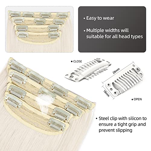 Synthetic Hair Extensions Platinum Blonde 20 Inch Full Head Ice Blonde Hair #60 Clip in Extensions 4 Pcs - color: 60# - Platinum Blonde