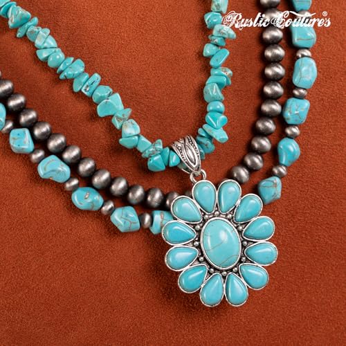 Montana West Rustic Couture's Western Jewelry Set for Women Cowgirl Vintage Western Necklace Earring - color: K-Turquoise