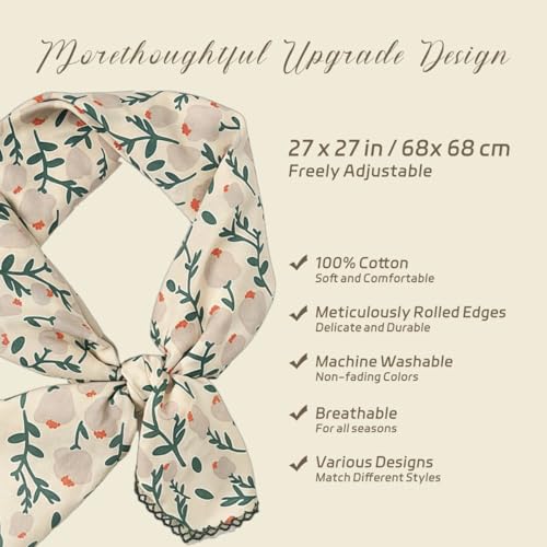 Cotton Bandana,Large Bandanas for Women,Head Coverings for Women,Head Scarf Handkerchief, Square Headband 27" x 27" - color: 27-10-foliage-beige