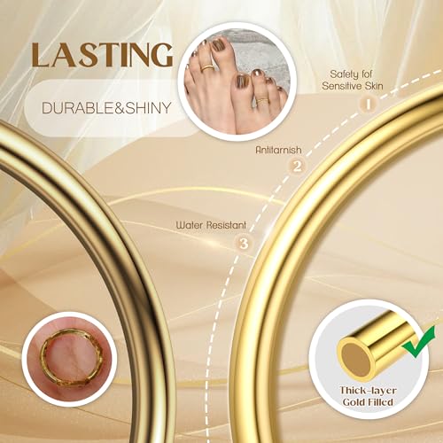 14K Gold Plated Toe Rings for Women Adjustable Toe Ring Open Band Toe Ring Summer Beach Foot Jewelry