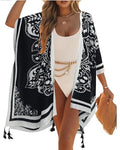 Kimonos for Women Casual Swimsuit Coverup Lightweight Boho Kimono Cardigans for Summer - color: Mystery Black