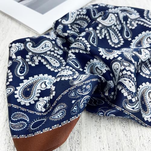 Women's Small 21 inch 100% Silk Scarf Bandana for Head Neck Hair | 100% Mulberry Silk Lightweight Designs Gift-Ready Packaging For Hair Fashion 21"x21" Printed - color: 205navy White